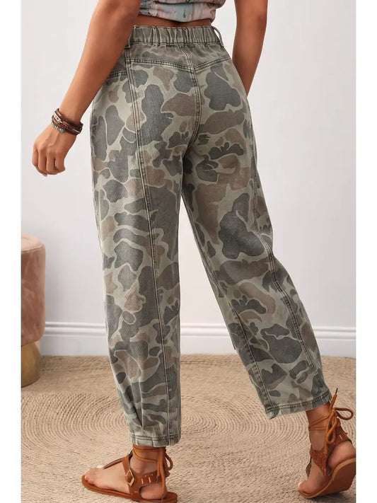 Off Duty Camo High-Waist Barrel Pants