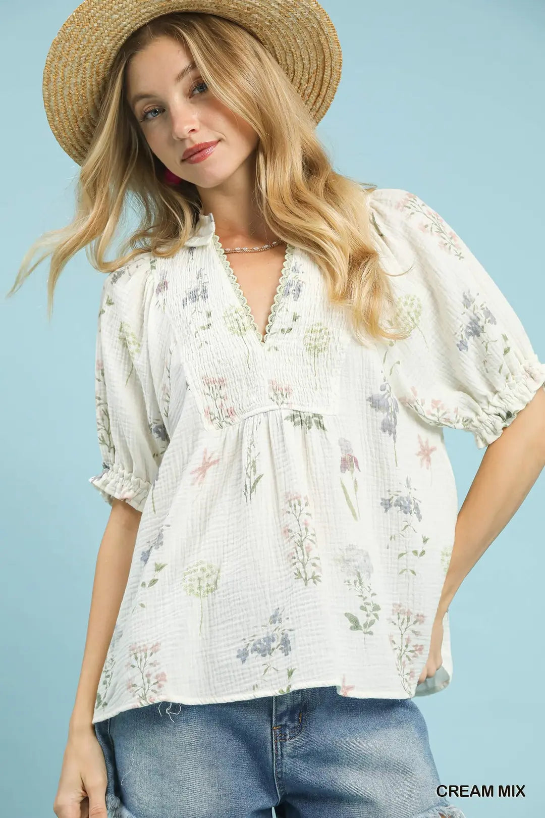 Floral Print Cotton Gauze Top
