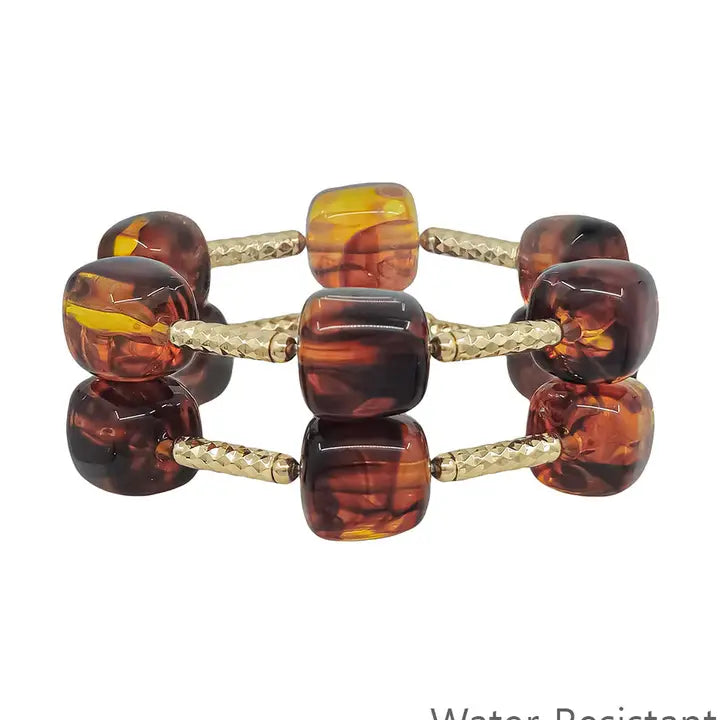 Dark Brown Beaded Set of 2 Stretch Bracelets