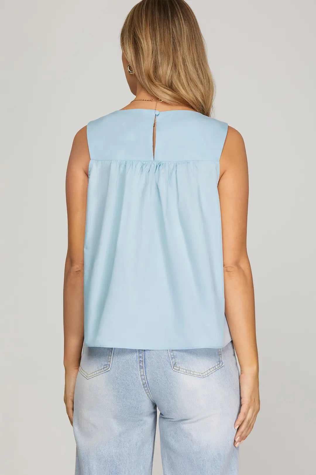 Navy Sleeveless Ruffle Top