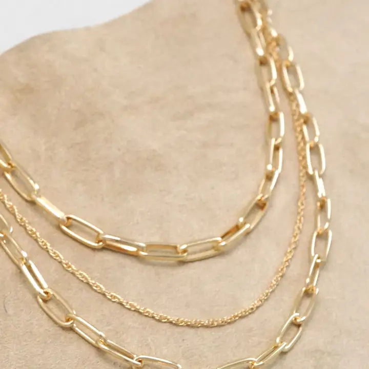 Layered Gold Tone Chain Short Necklace Set