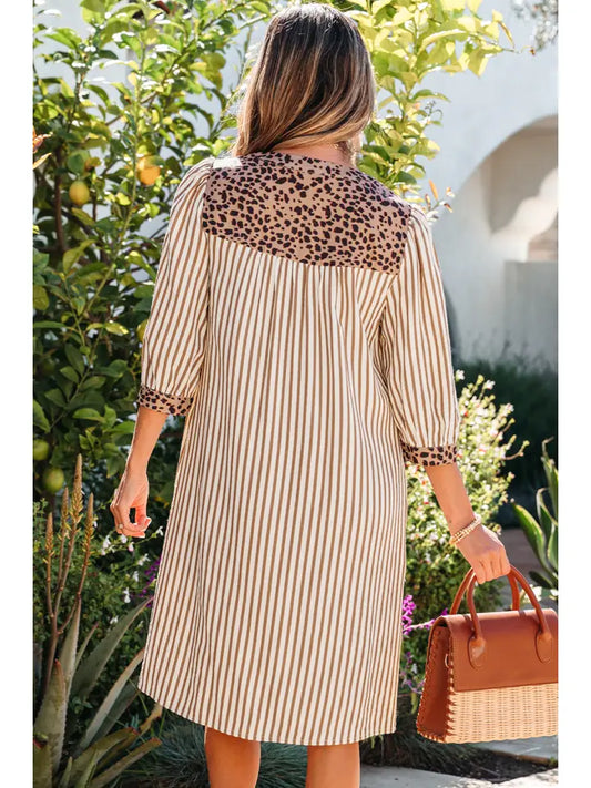 Stripe Leopard Midi Shirt Dress