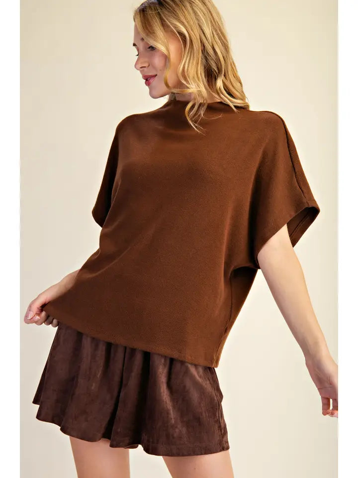 Brown Mock-Neck Knit Top
