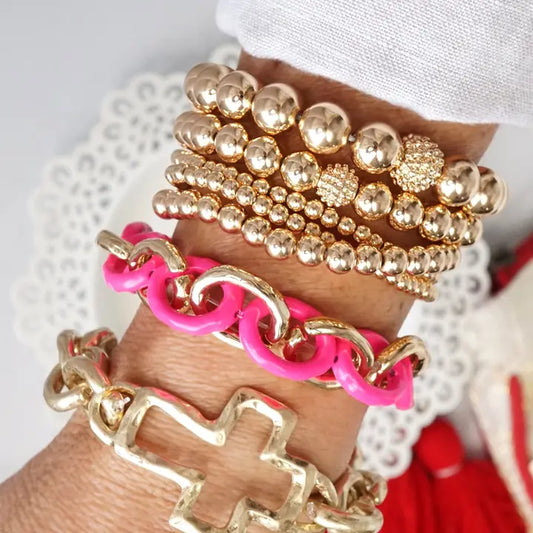 Beaded Bracelet Stack – Gold Tone
