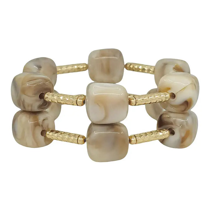 Natural Beaded Stretch Bracelet Set of 2