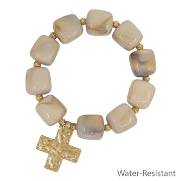 Natural Resin Beaded Cross Stretch Bracelet