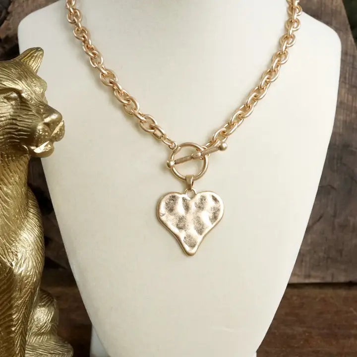 Boho Hammered Heart Front Toggle Necklace