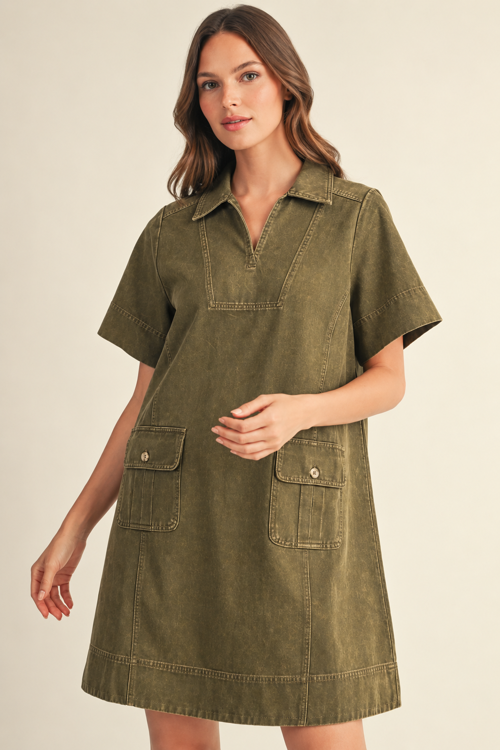 Short Sleeve Washed Casual Shift Dress