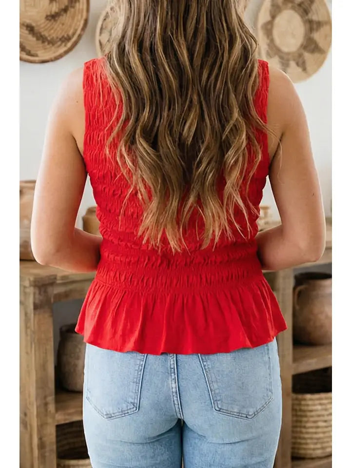 Shirred Sleeveless Tank Top
