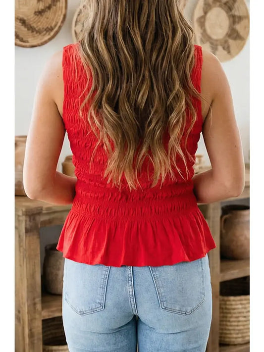 Shirred Sleeveless Tank Top