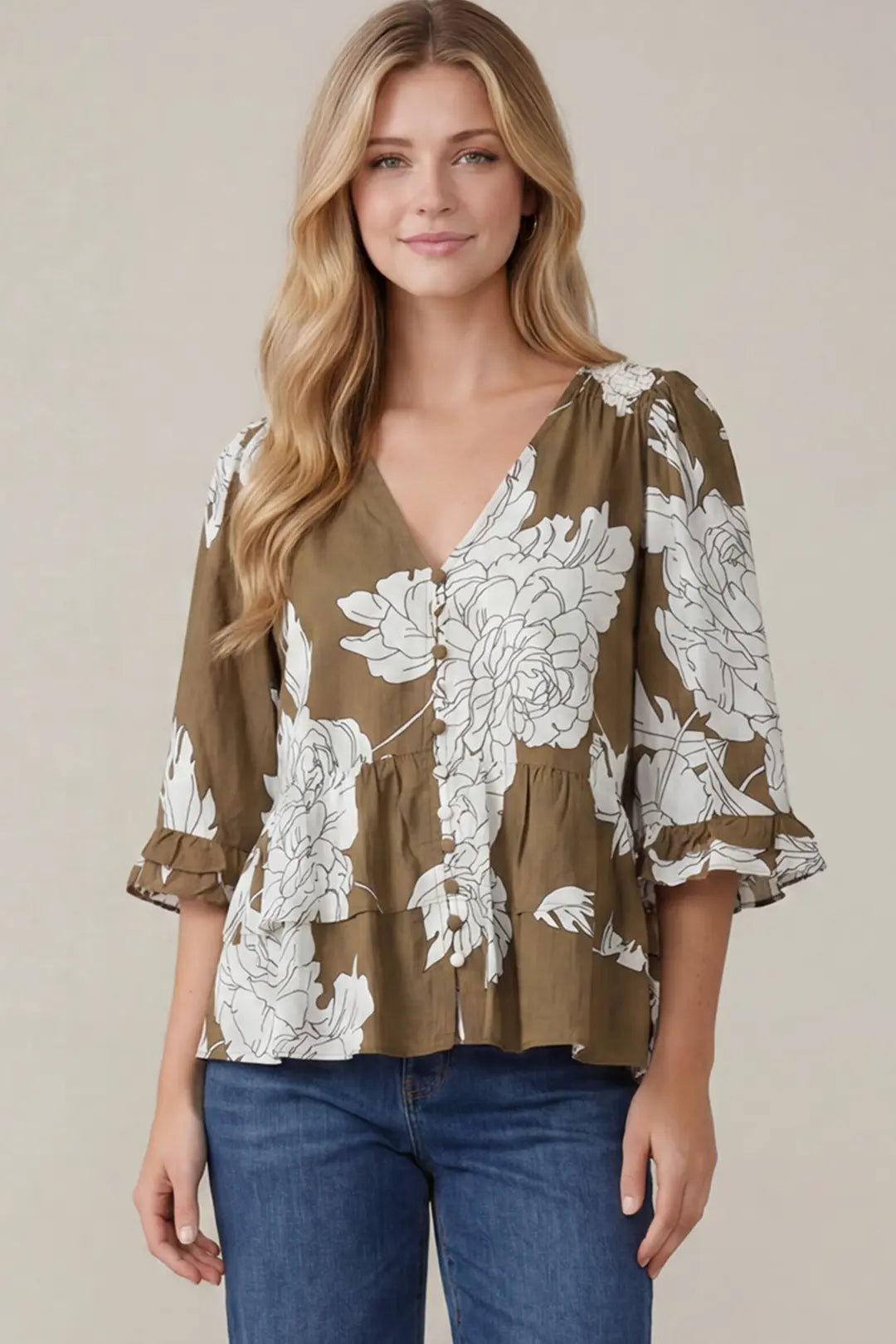 Mocha Ruffle Hem Top