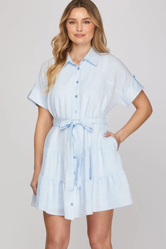 Short Sleeve Striped Mini Dress