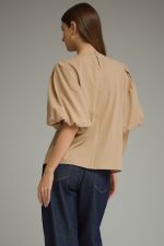 Taupe Short Puff Sleeve Top