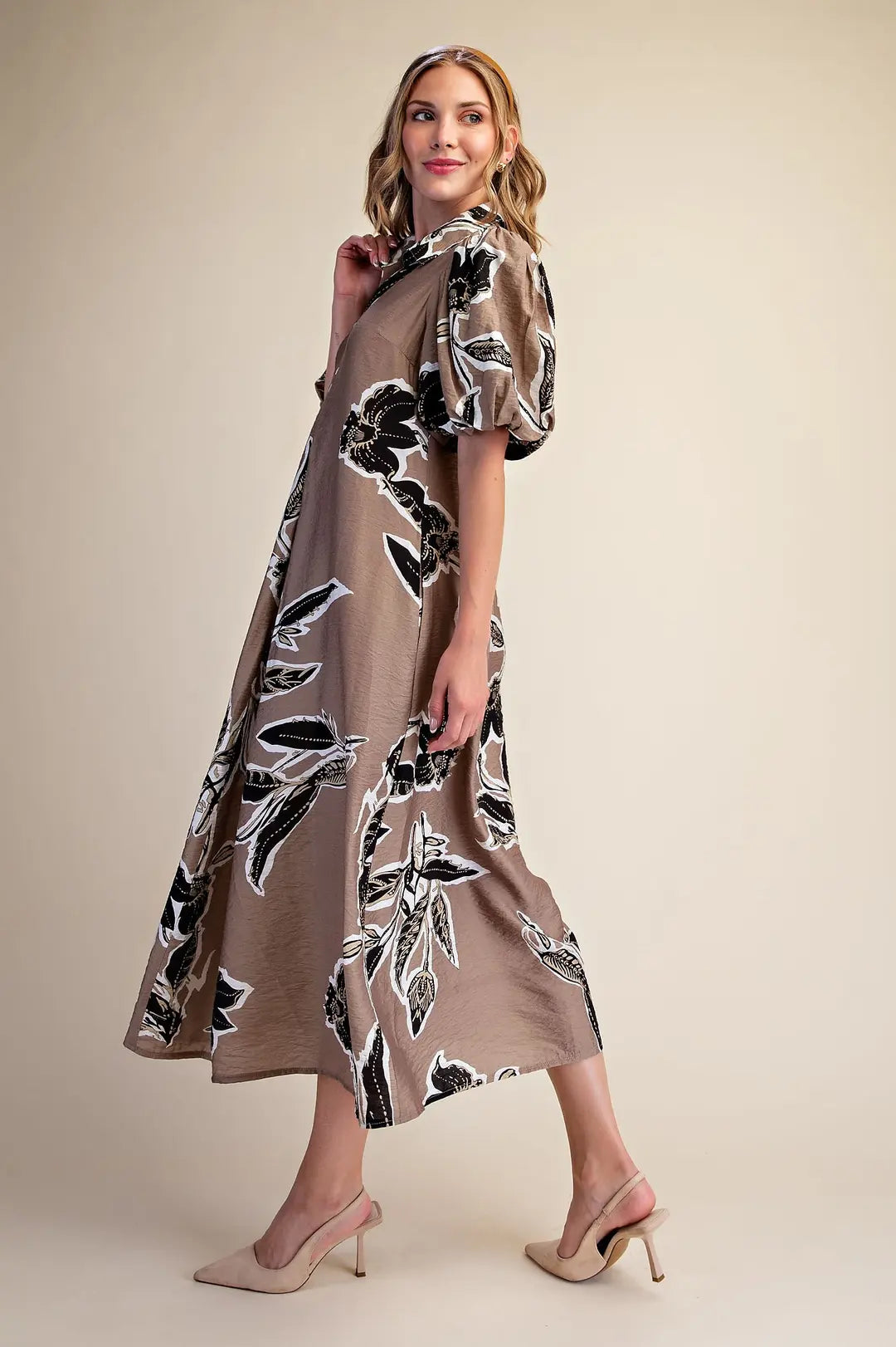 Fall Leaves Collared Midi Dress with Pockets