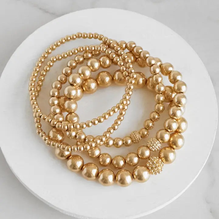 Beaded Bracelet Stack – Worn Gold Tone