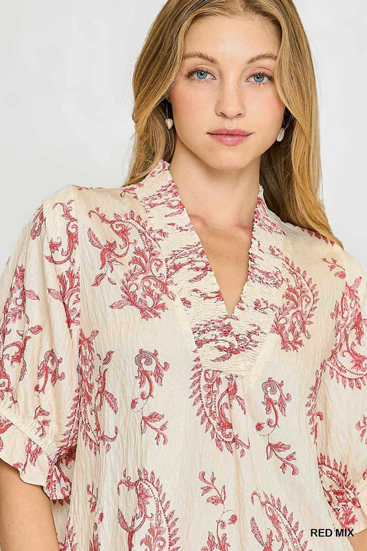 Willow Vine Ruffle Trim Blouse