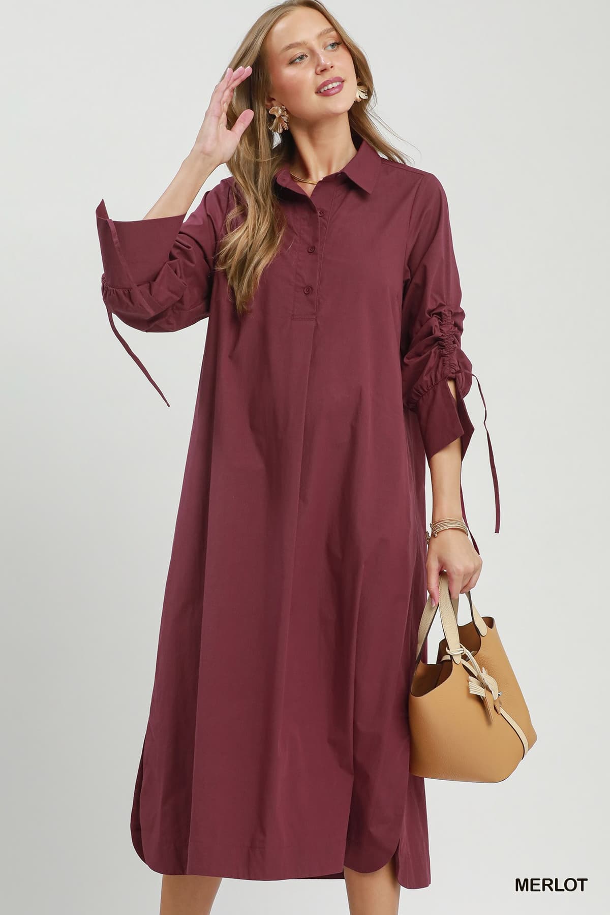 Collared Button Detail Relaxed Midi Dress