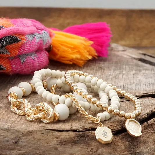 Beaded Bracelets Set – Beads & Chain Coin Charms