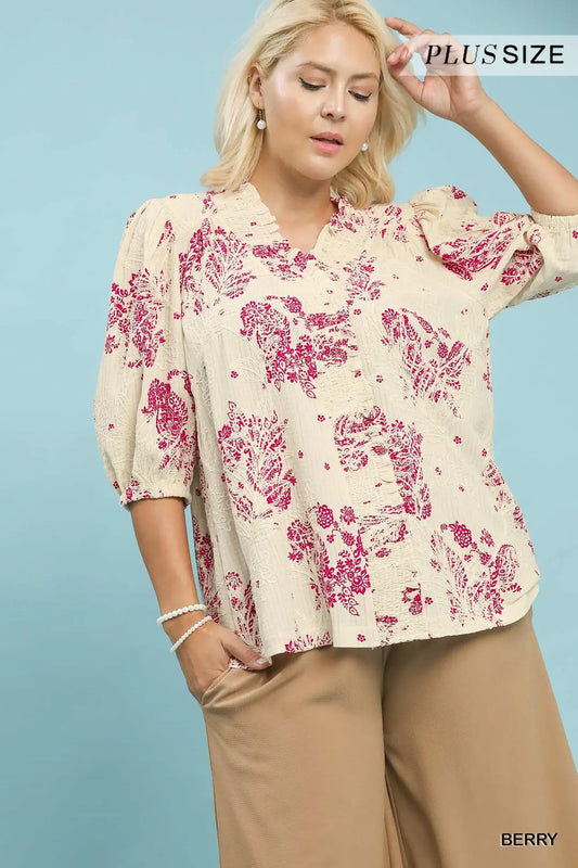 Floral Embroidered Blouse — Plus Size