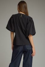 Black Short Puff Sleeve Top