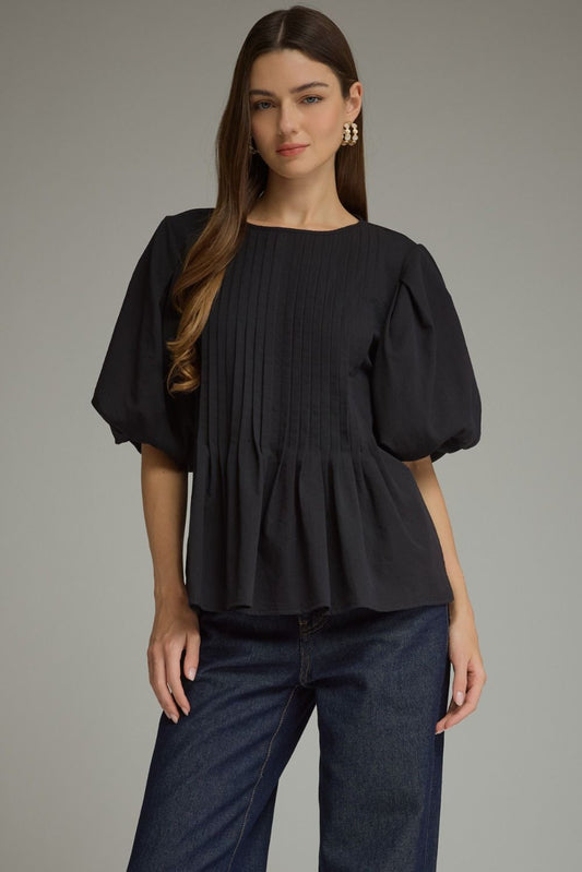 Black Short Puff Sleeve Top