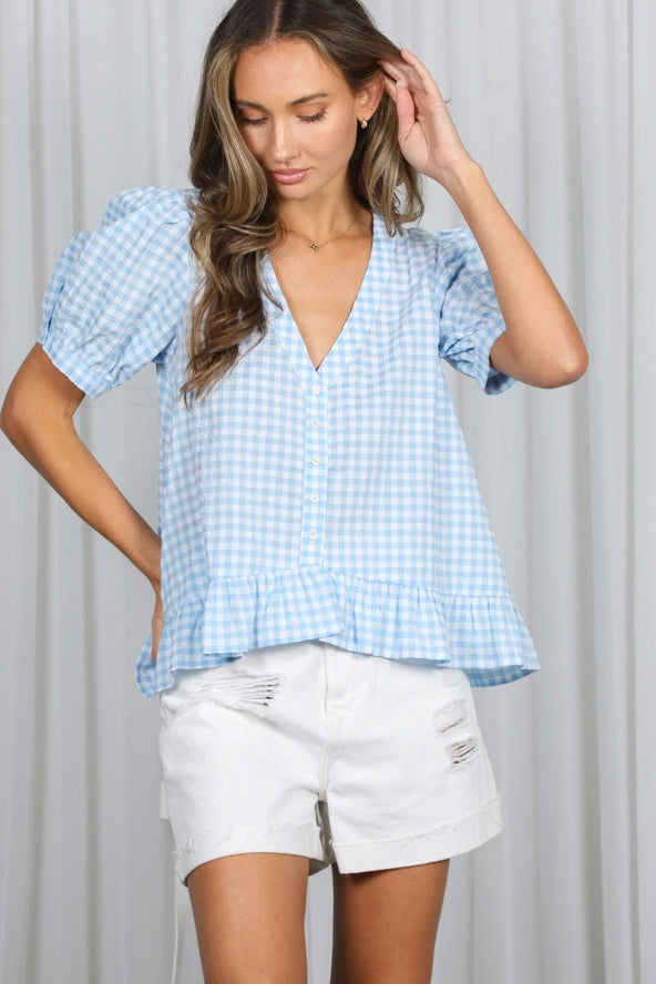 Gingham Short Puff Sleeve