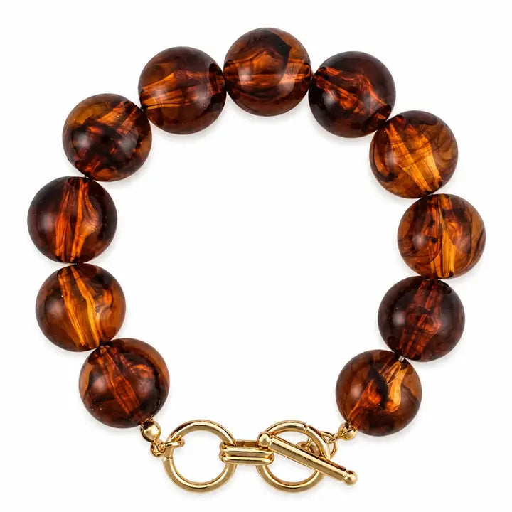 Amber-Tone Beaded Toggle Bracelet