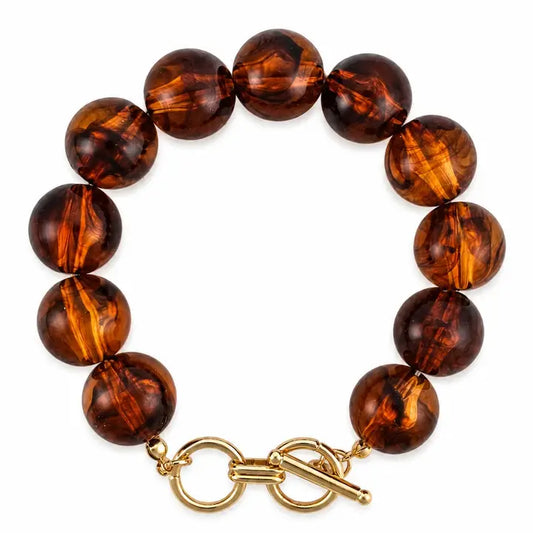 Amber-Tone Beaded Toggle Bracelet