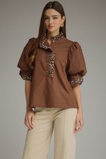 Solid Short Puff Sleeve Top