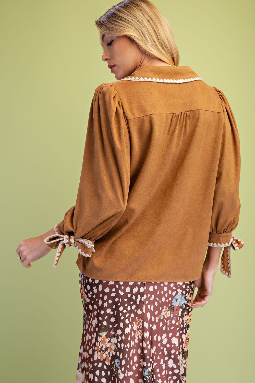 Suede Collared Blouse Top
