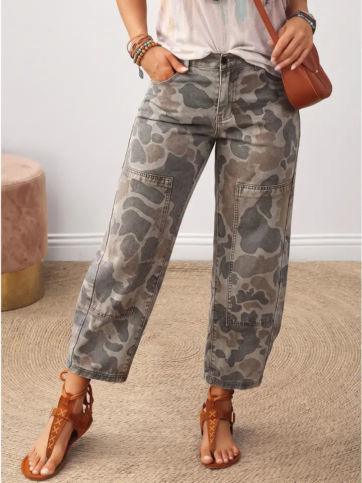 Off Duty Camo High-Waist Barrel Pants