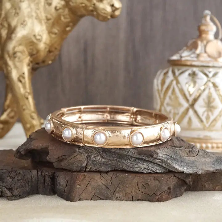 Slim Pearl Cabochon Eternity Bangle