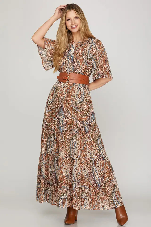 Woven Print Tiered Maxi Dress