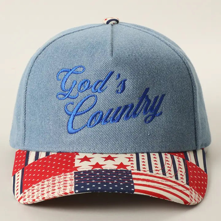 God's Country Embroidered Denim Trucker Hat