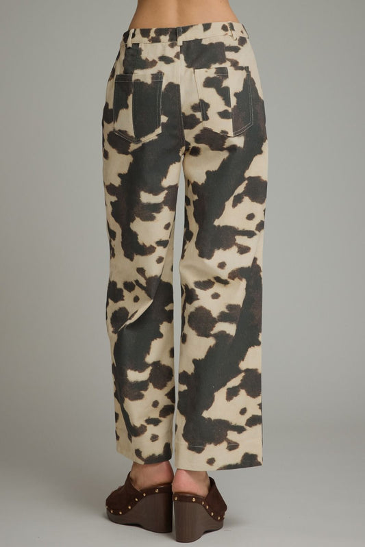 Moo-ve Aside Cow Print Wide-Leg Pants