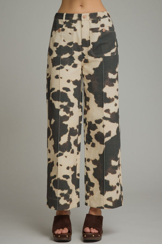 Moo-ve Aside Cow Print Wide-Leg Pants