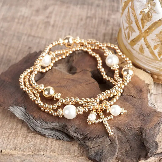 Stretchy Cross Charm Bracelet Set