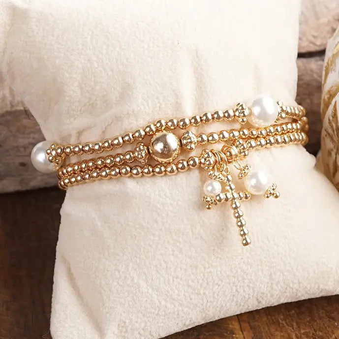 Stretchy Cross Charm Bracelet Set