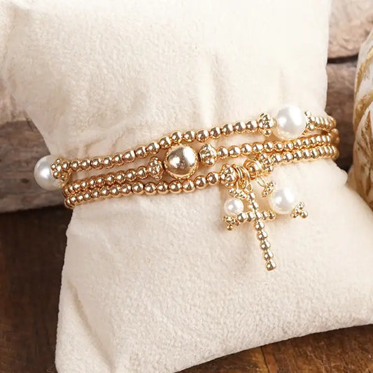 Stretchy Cross Charm Bracelet Set