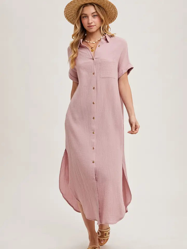 Dusty Button Up Maxi Shirt Dress