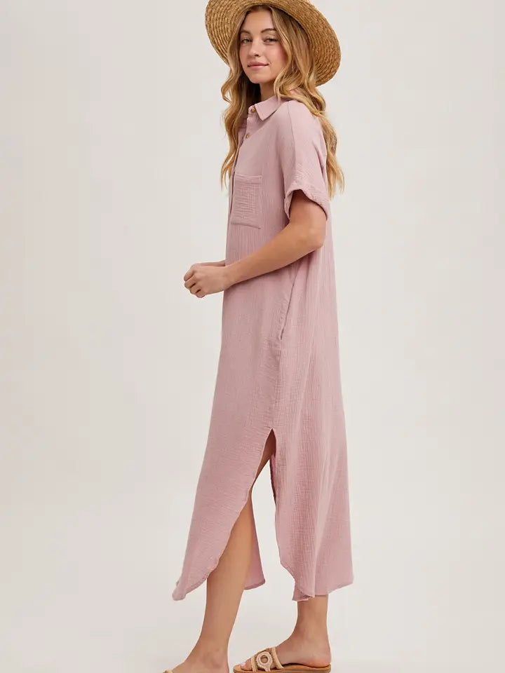 Dusty Button Up Maxi Shirt Dress