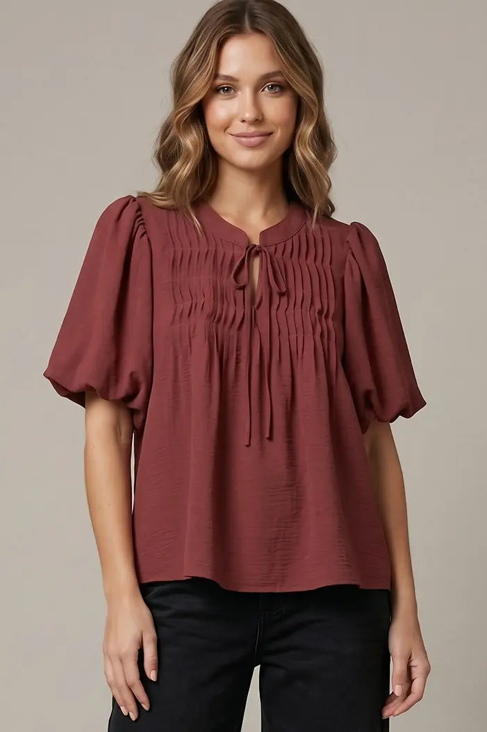 Dusty Mauve Pintuck Woven Top