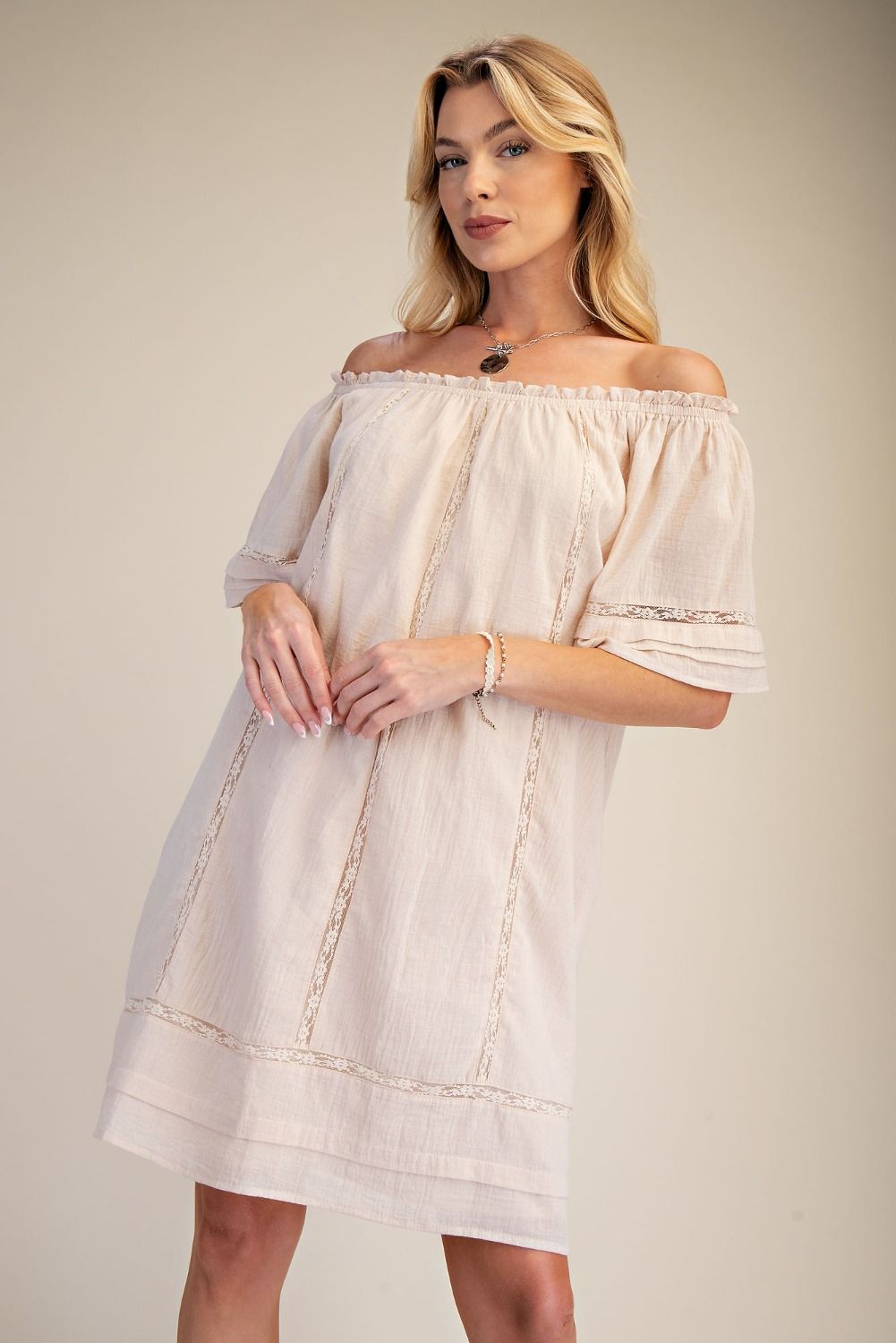 Short Sleeve Lace Gauze Dress