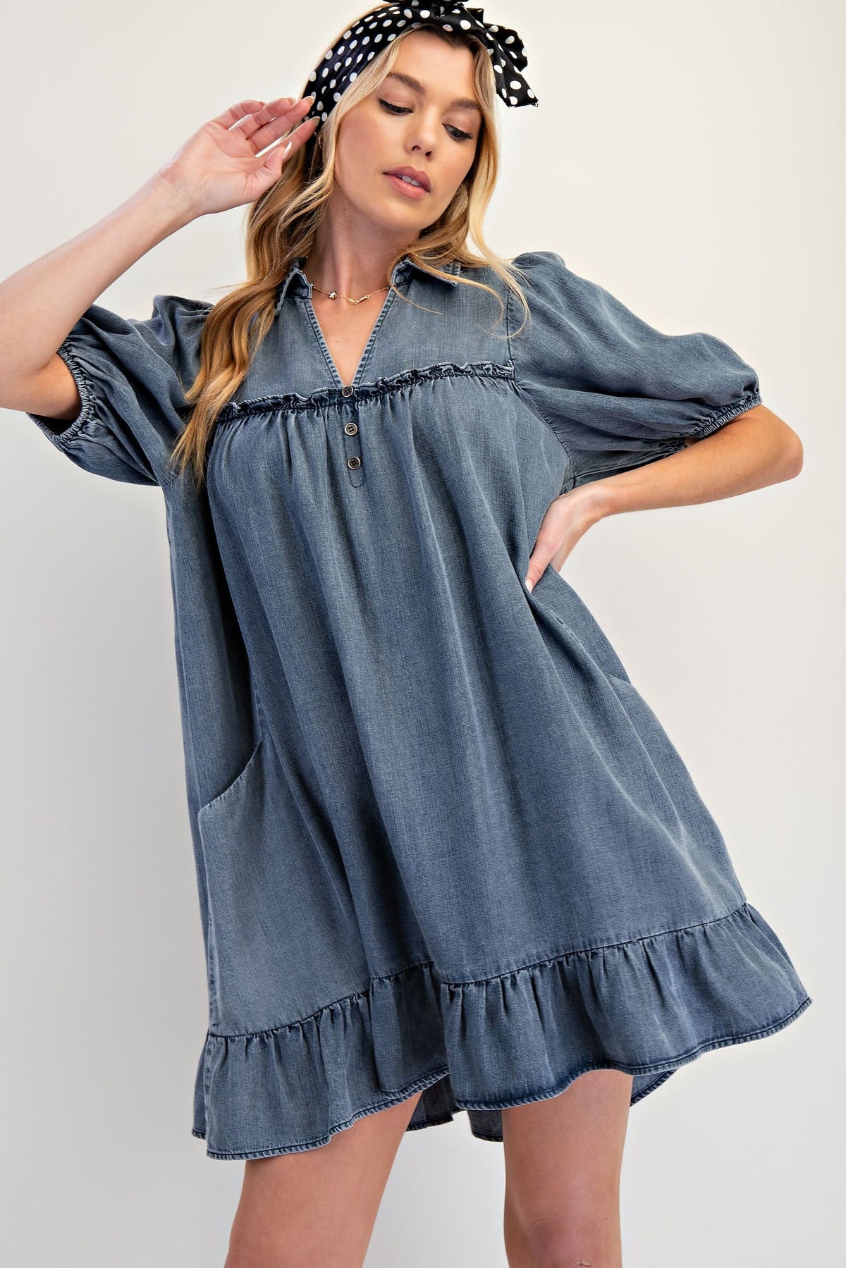 Blue Jean Ruffle Bottom Dress