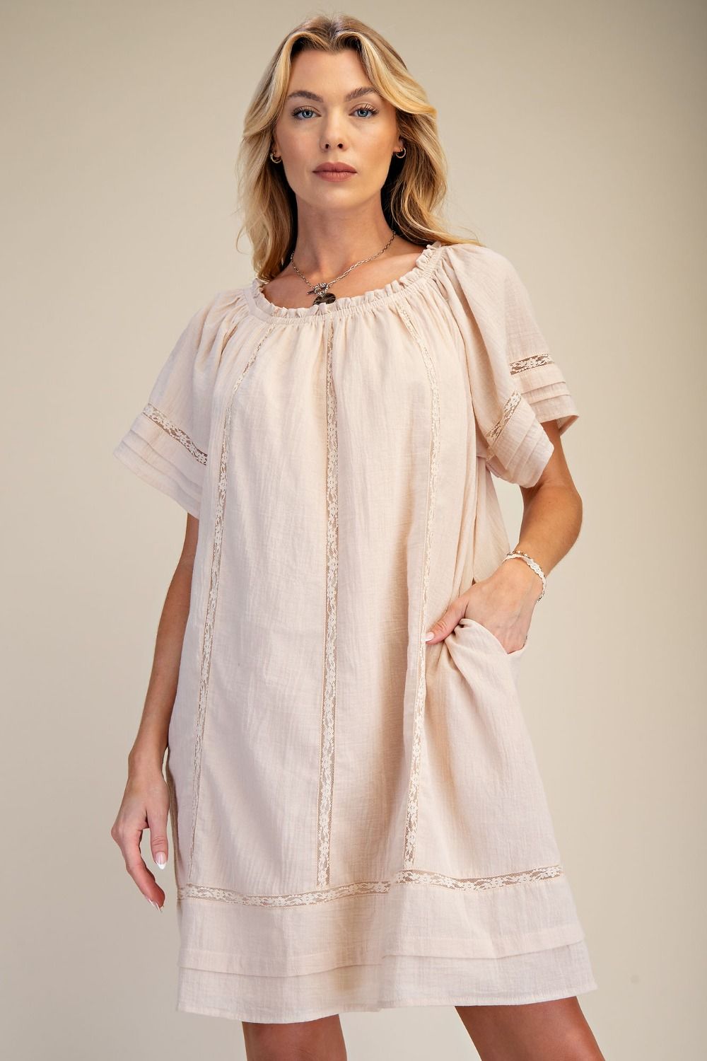 Short Sleeve Lace Gauze Dress