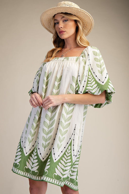 Bubble Sleeve Print Dress