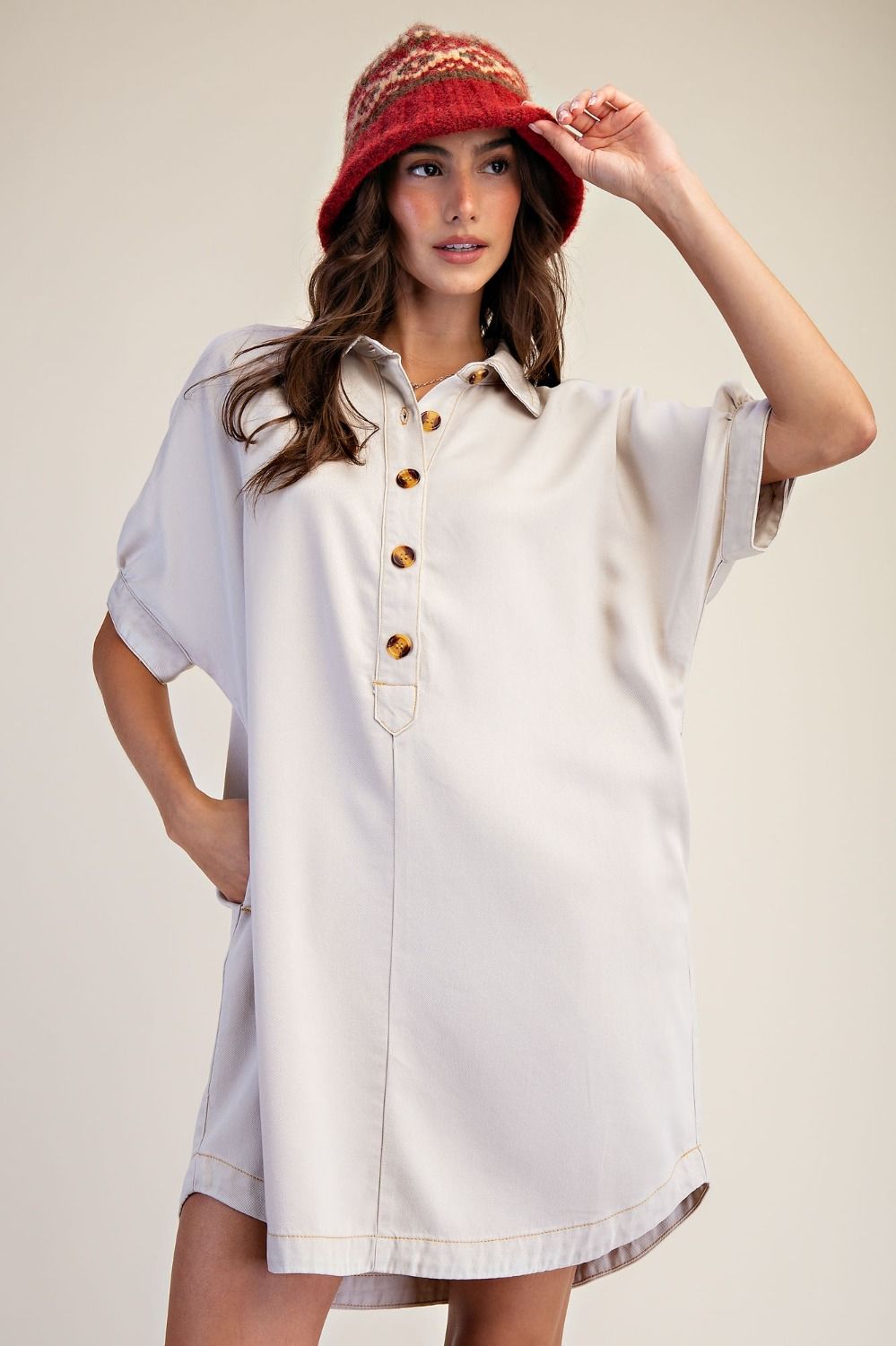 Khaki Short Sleeve Mineral Wash Dress