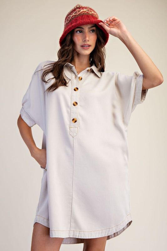 Khaki Short Sleeve Mineral Wash Dress