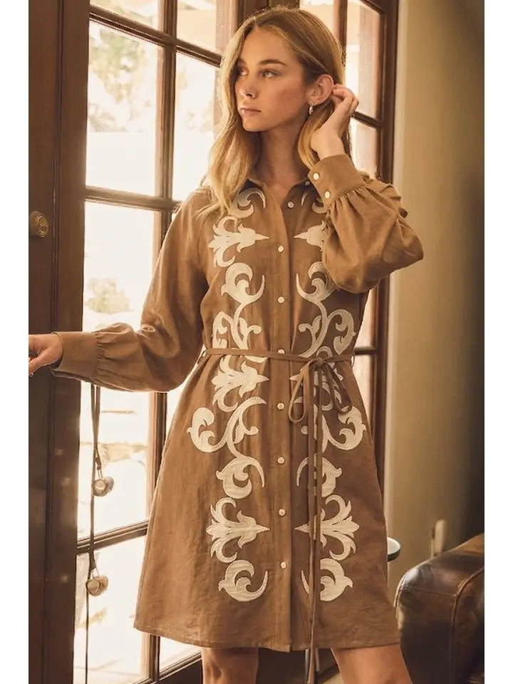 Embroidered Shirt Mini Dress