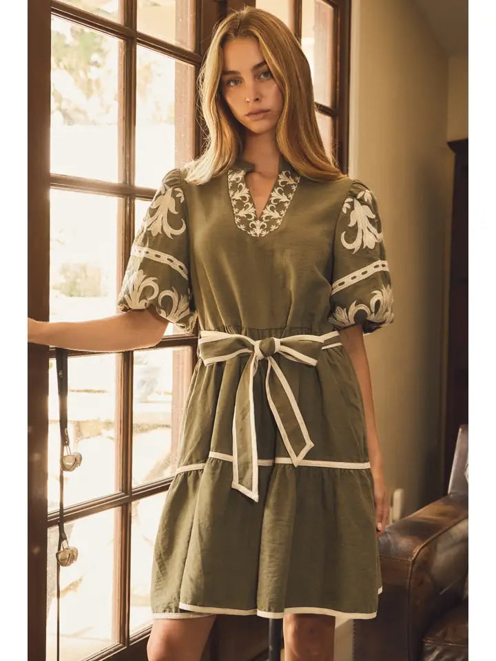Embroidered Tiered Mini Dress